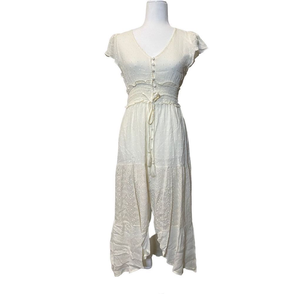 Promesa Cream Hi Lo Open Front Sheer Dress